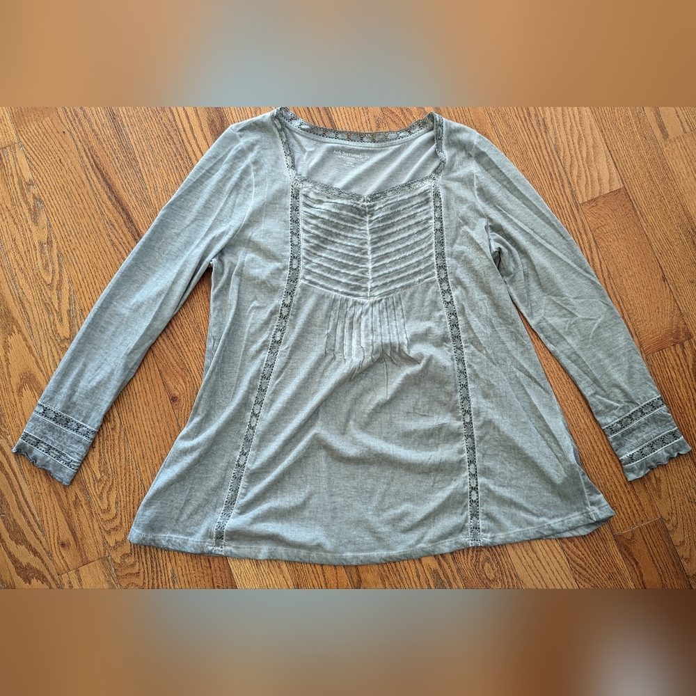 Soft Surroundings Greyish Green Long Sleeve Lace Shirt Large